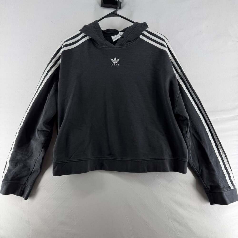0163 Adidas Originals Women's Black Trefoil 3-Stripes Cropped Hoodie XL